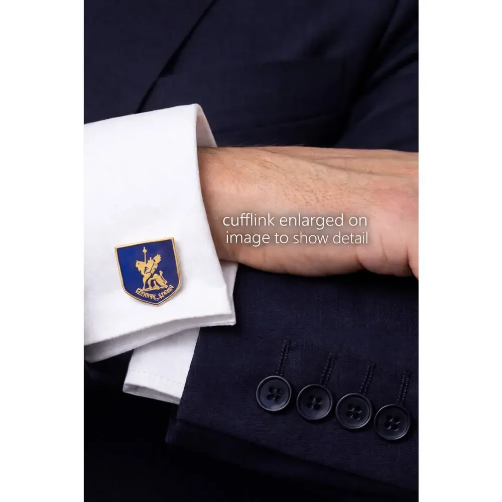 Vintage Heraldic Lion Blue Enamel Gold-tone Cufflinks London Badge & Button .75